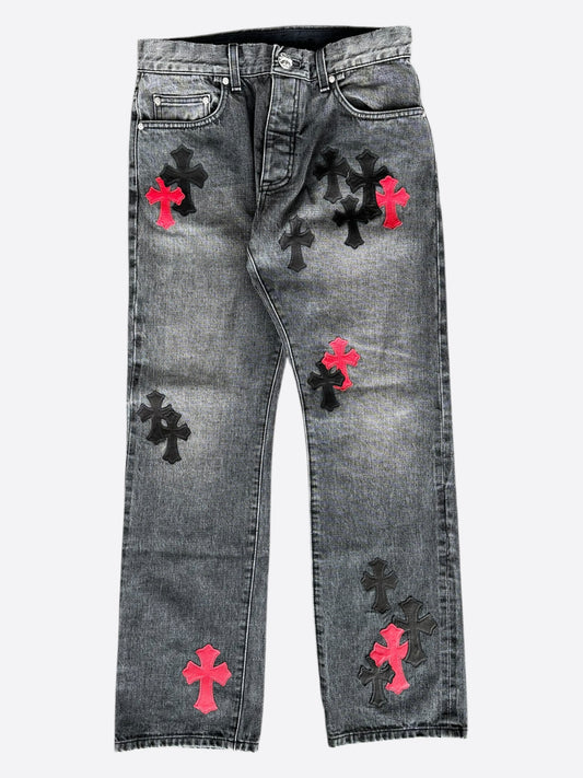 Chrome Hearts Grey Black & Red Cross Patch Jeans