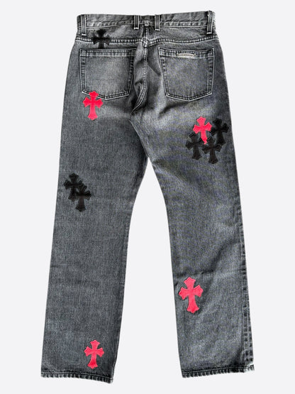 Chrome Hearts Grey Black & Red Cross Patch Jeans