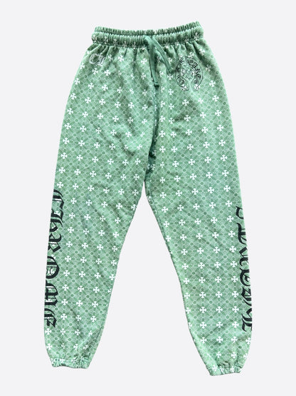 Chrome Hearts Green, White & Black Horseshoe Logo Cross Jacquard Sweatpants