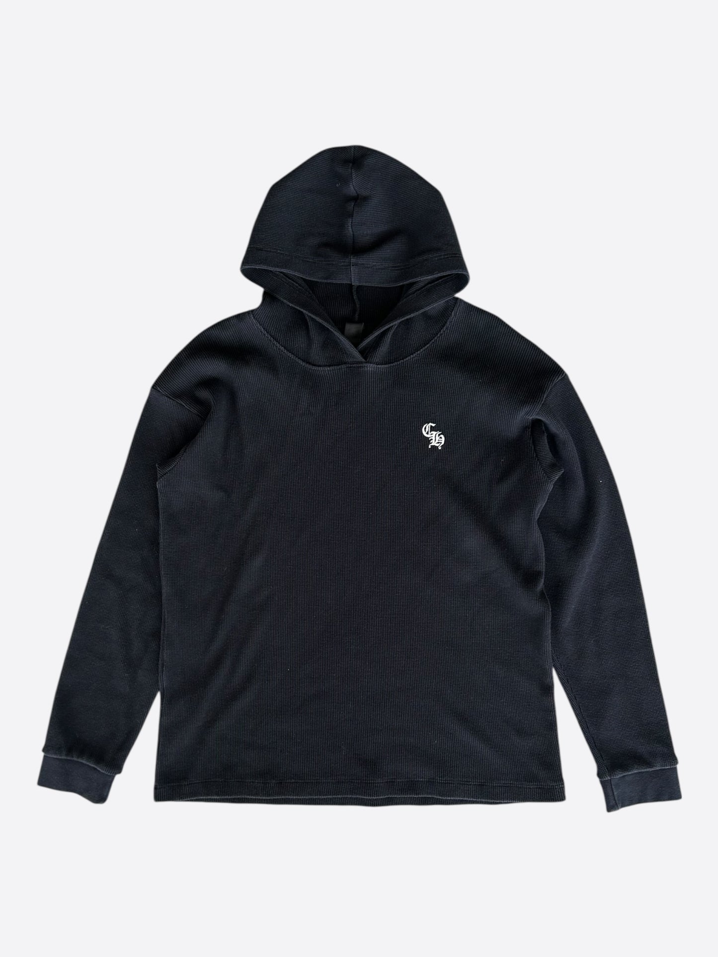 Chrome Hearts Black & White CH Embroidered Logo Waffle Knit Hoodie