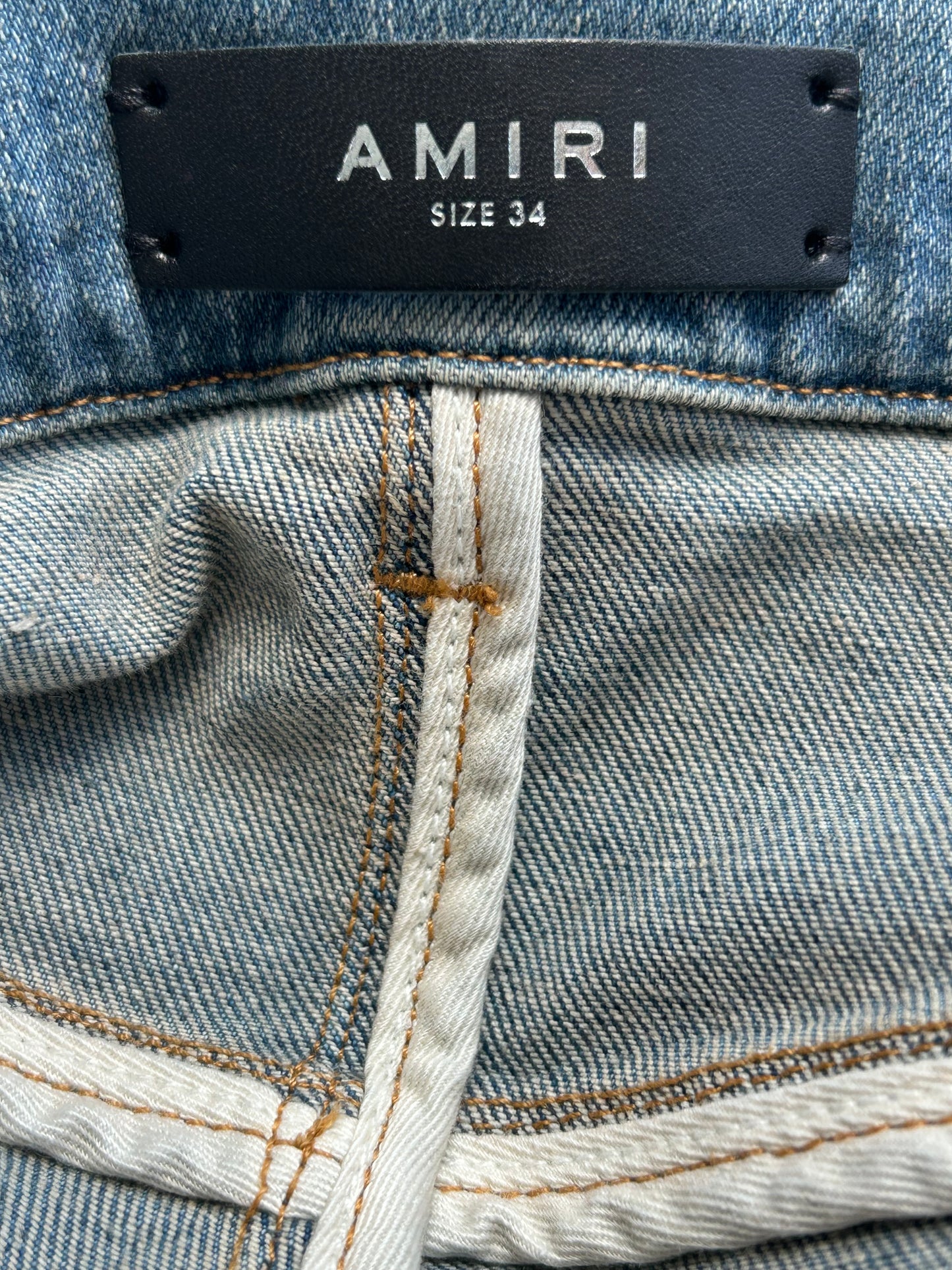 Amiri Antique Indigo Hollywood Logo Thrasher Jeans