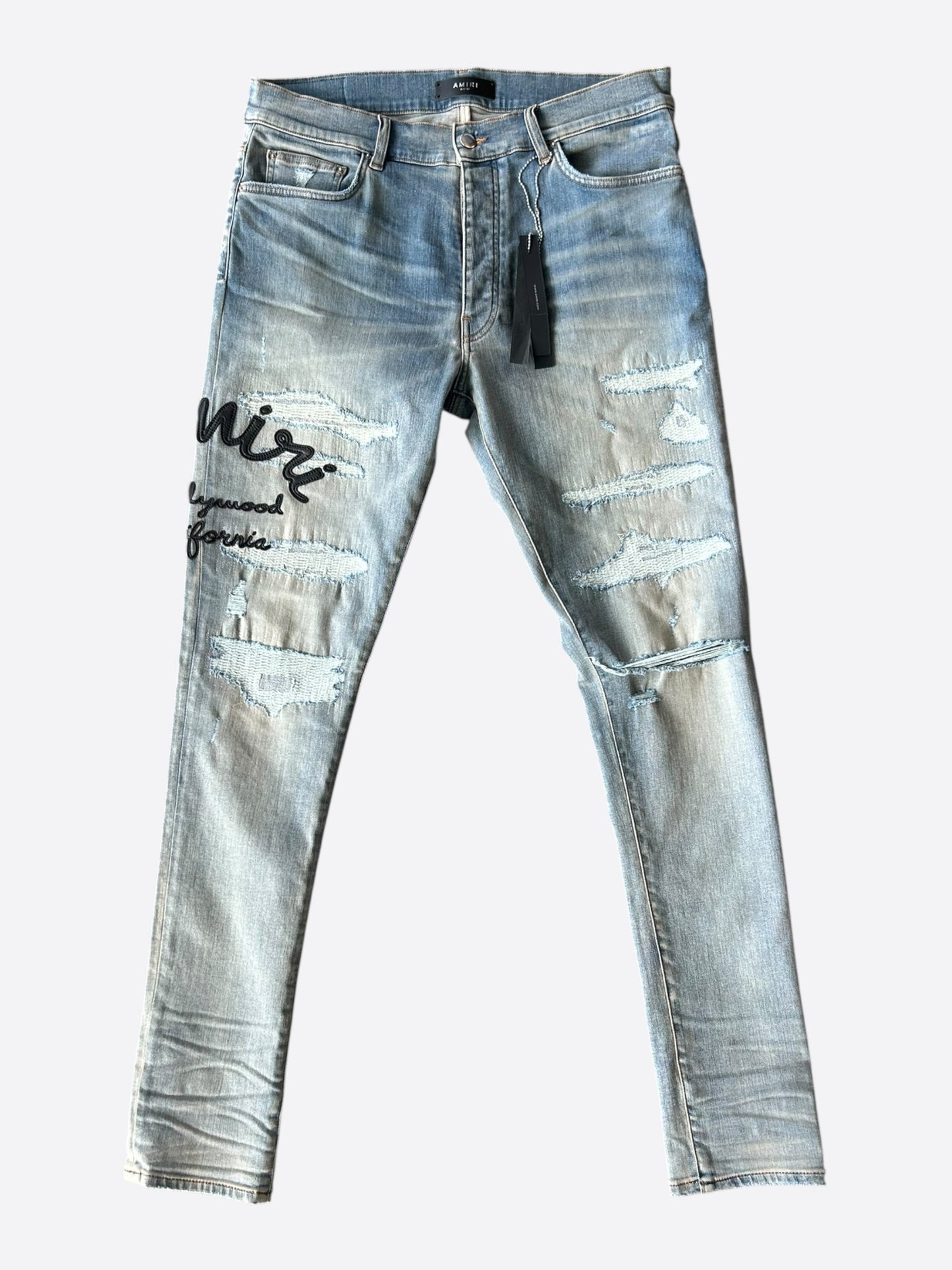 Amiri Antique Indigo Hollywood Logo Thrasher Jeans