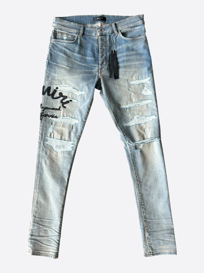 Amiri Antique Indigo Hollywood Logo Thrasher Jeans