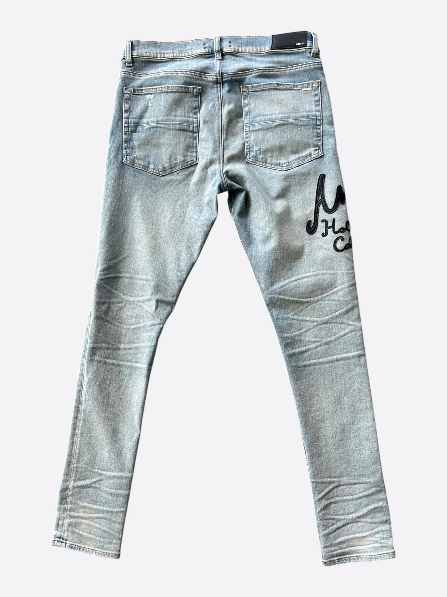 Amiri Antique Indigo Hollywood Logo Thrasher Jeans
