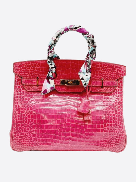 Hermes Pink Fucshia Shiny Porous Crocodile Birkin 35