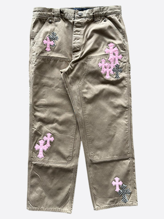 Chrome Hearts Tan Pink & Checkered Cross Patch Carpenter Pants