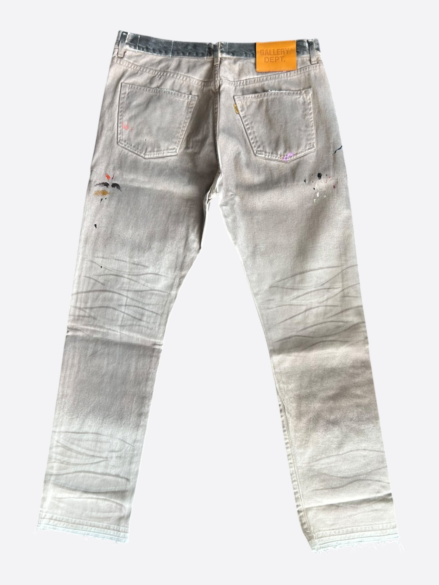 Gallery Dept Beige Paint Splatter Distressed Carpenter Pants