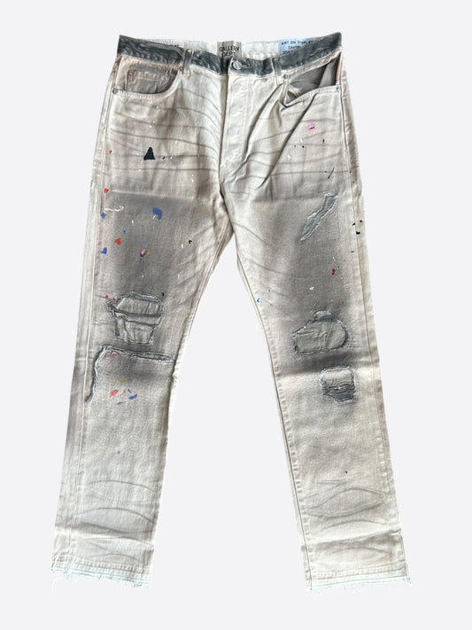 Gallery Dept Beige Paint Splatter Distressed Carpenter Pants