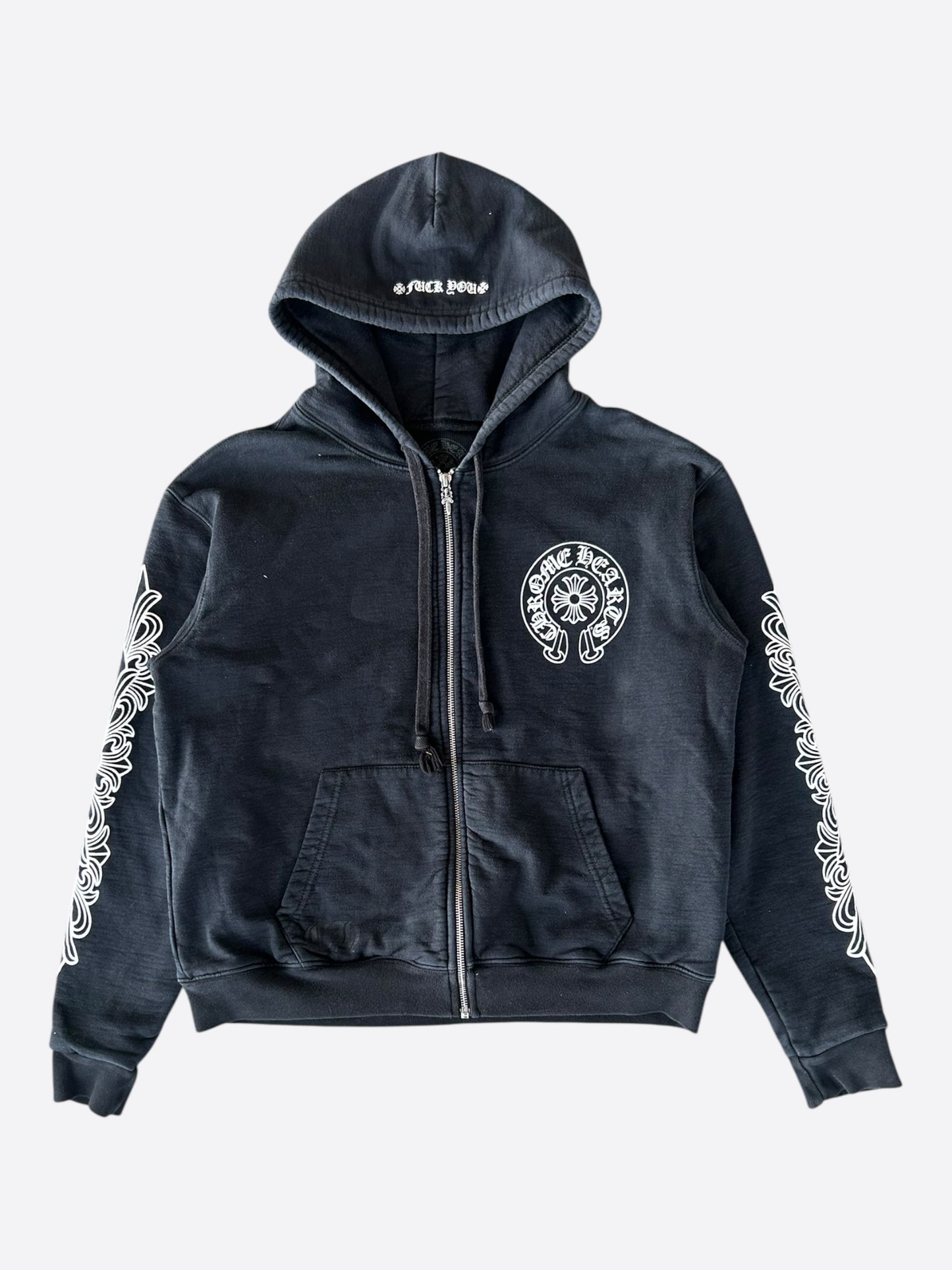 Chrome Hearts Black & White Horseshoe Logo Thermal Zip Up Hoodie