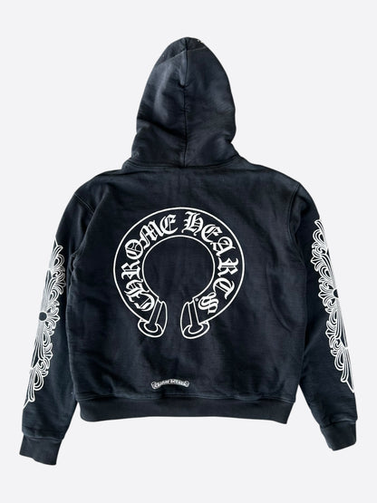 Chrome Hearts Black & White Horseshoe Logo Thermal Zip Up Hoodie