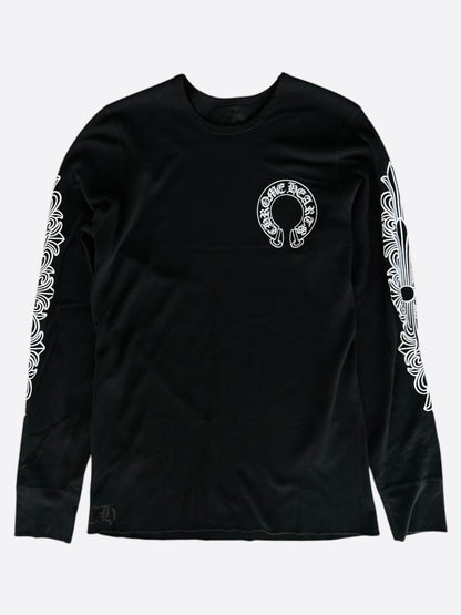 Chrome Hearts Black & White Horseshoe Logo Thermal Longsleeve T-Shirt