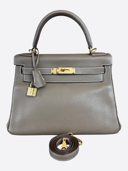 Hermes Etoupe Togo & Gold Hardware Kelly 28