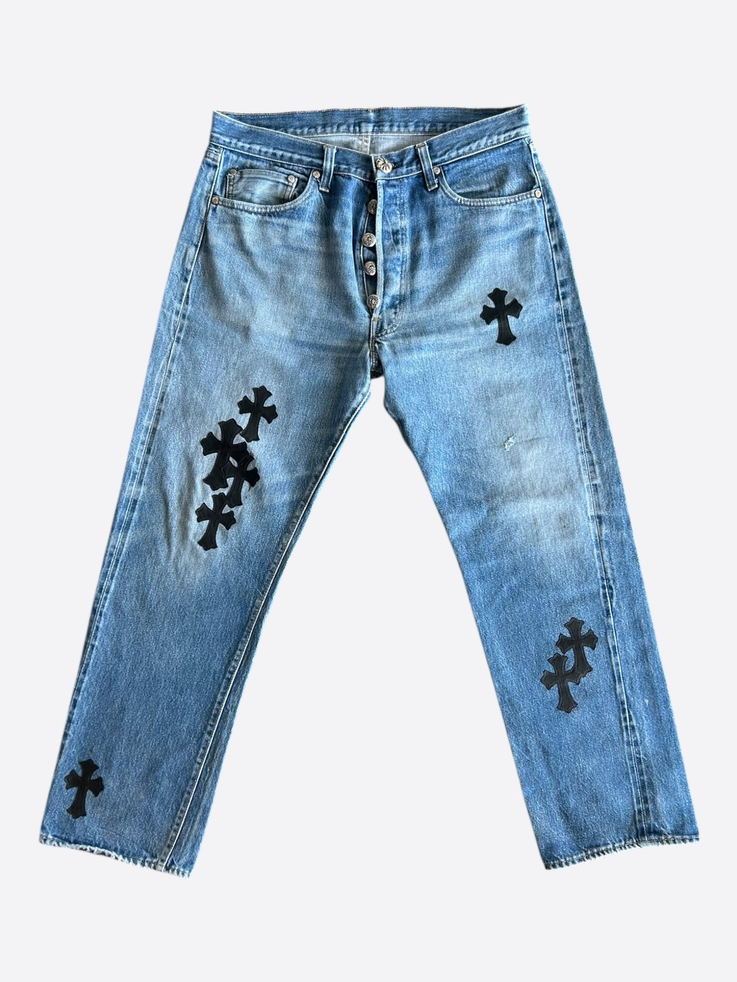 Chrome Hearts Levi's Blue & Black Cross Patch Jeans