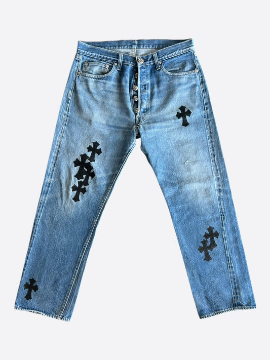 Chrome Hearts Levi's Blue & Black Cross Patch Jeans