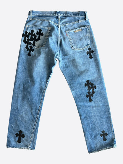 Chrome Hearts Levi's Blue & Black Cross Patch Jeans
