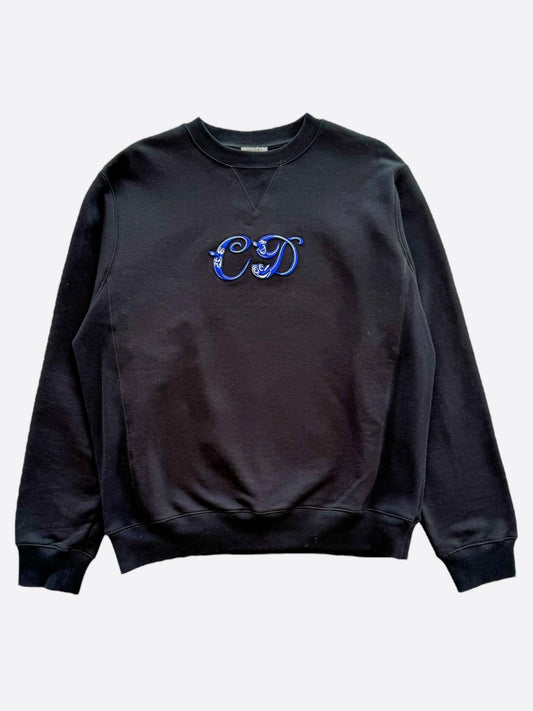 Dior Kenny Scharf Black & Blue Embroidered Logo Sweater