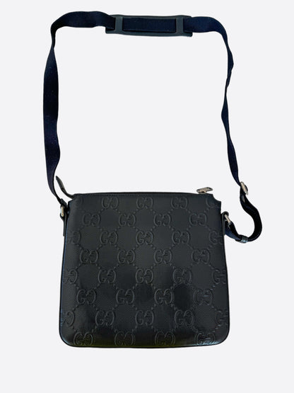 Gucci Black Embossed GG Monogram Messenger Bag