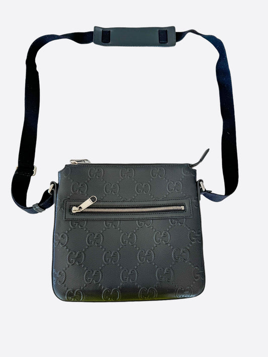 Gucci Black Embossed GG Monogram Messenger Bag