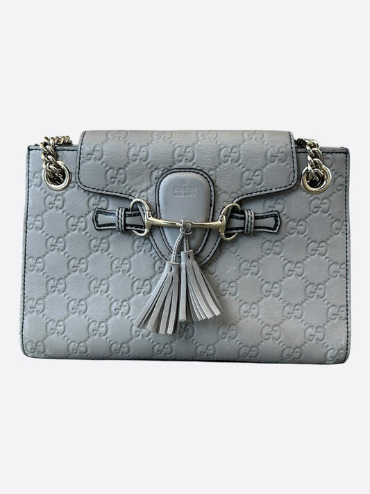 Gucci Grey Embossed GG Monogram Emily Chain Flap Shoulder Bag