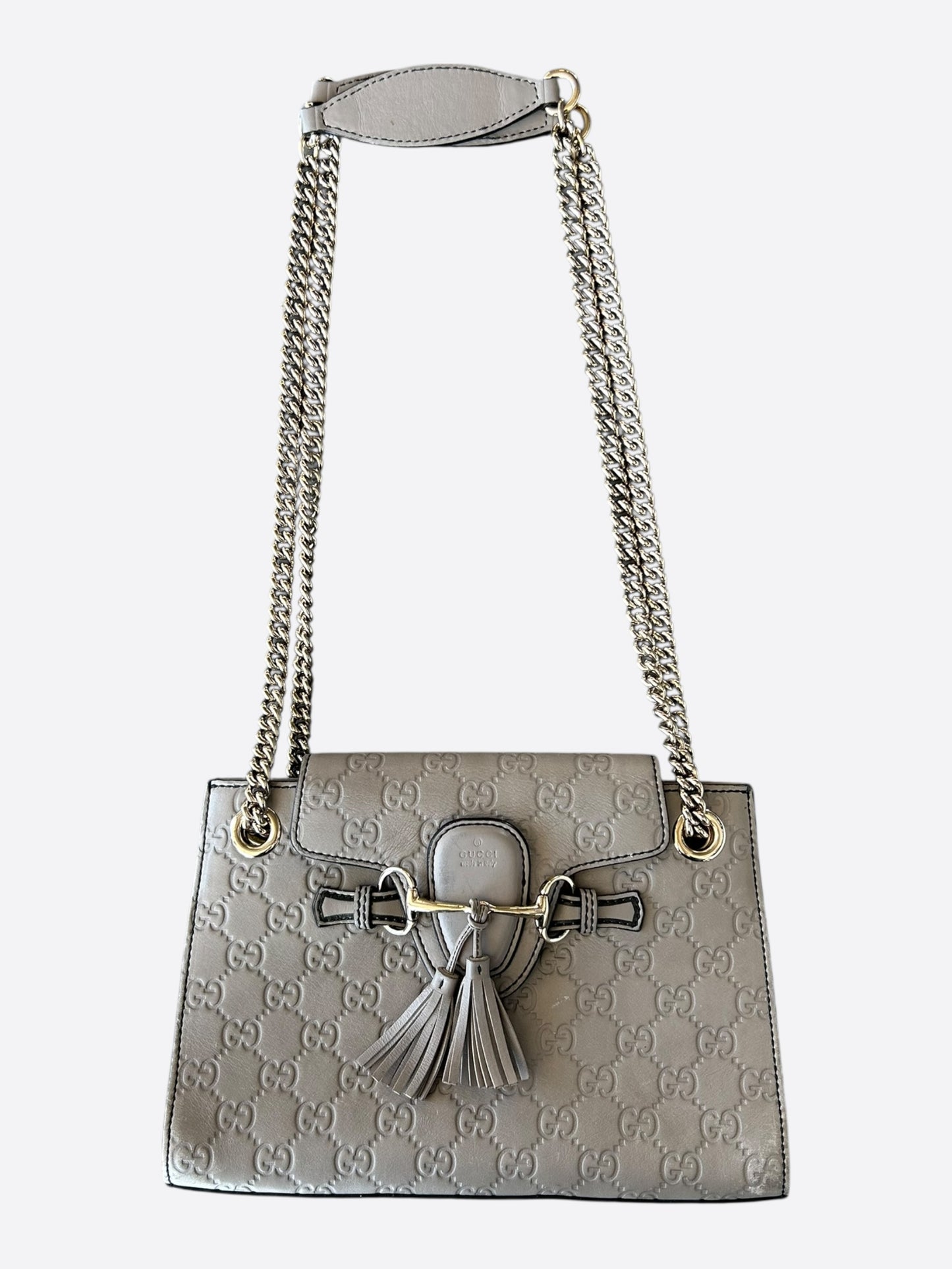 Gucci Grey Embossed GG Monogram Emily Chain Flap Shoulder Bag