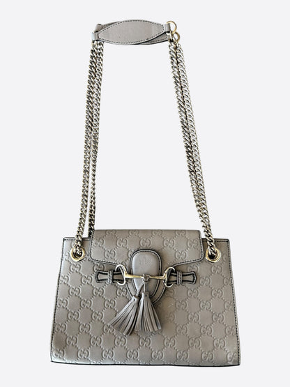 Gucci Grey Embossed GG Monogram Emily Chain Flap Shoulder Bag