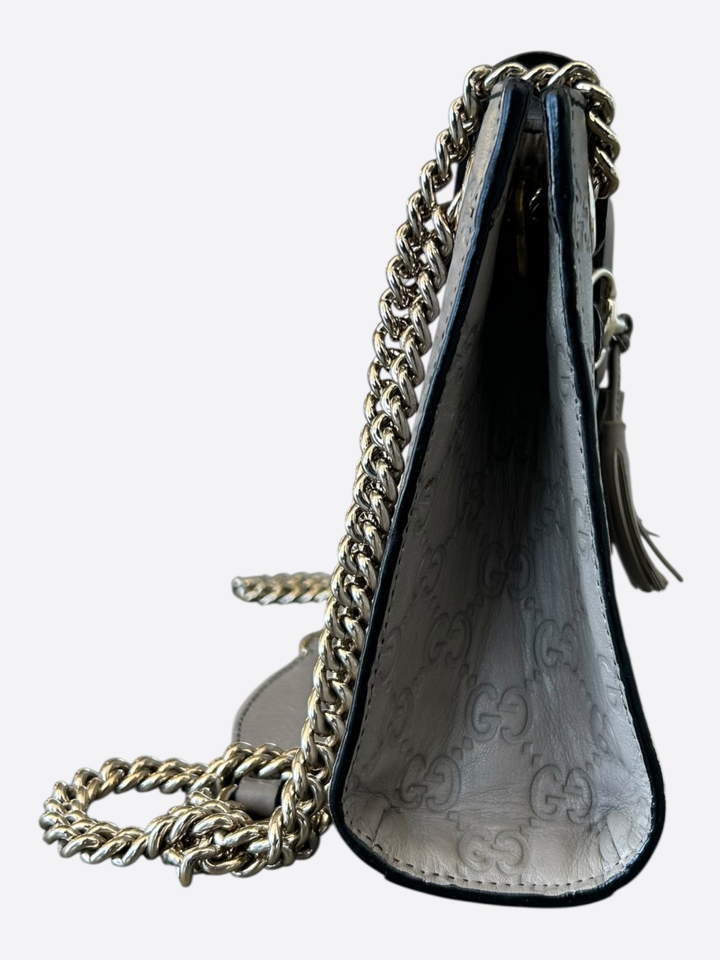Gucci Grey Embossed GG Monogram Emily Chain Flap Shoulder Bag