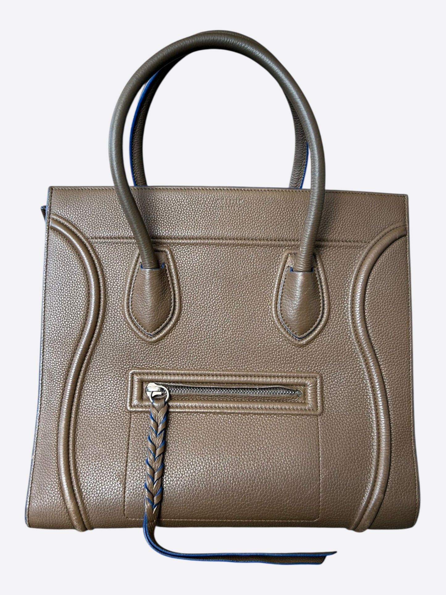 Celine Brown & Blue Luggage Medium Leather Tote Bag