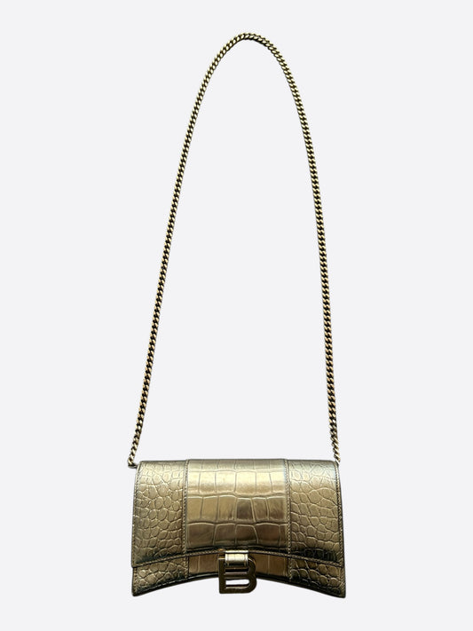 Balenciaga Gold Hourglass Wallet On Chain Bag