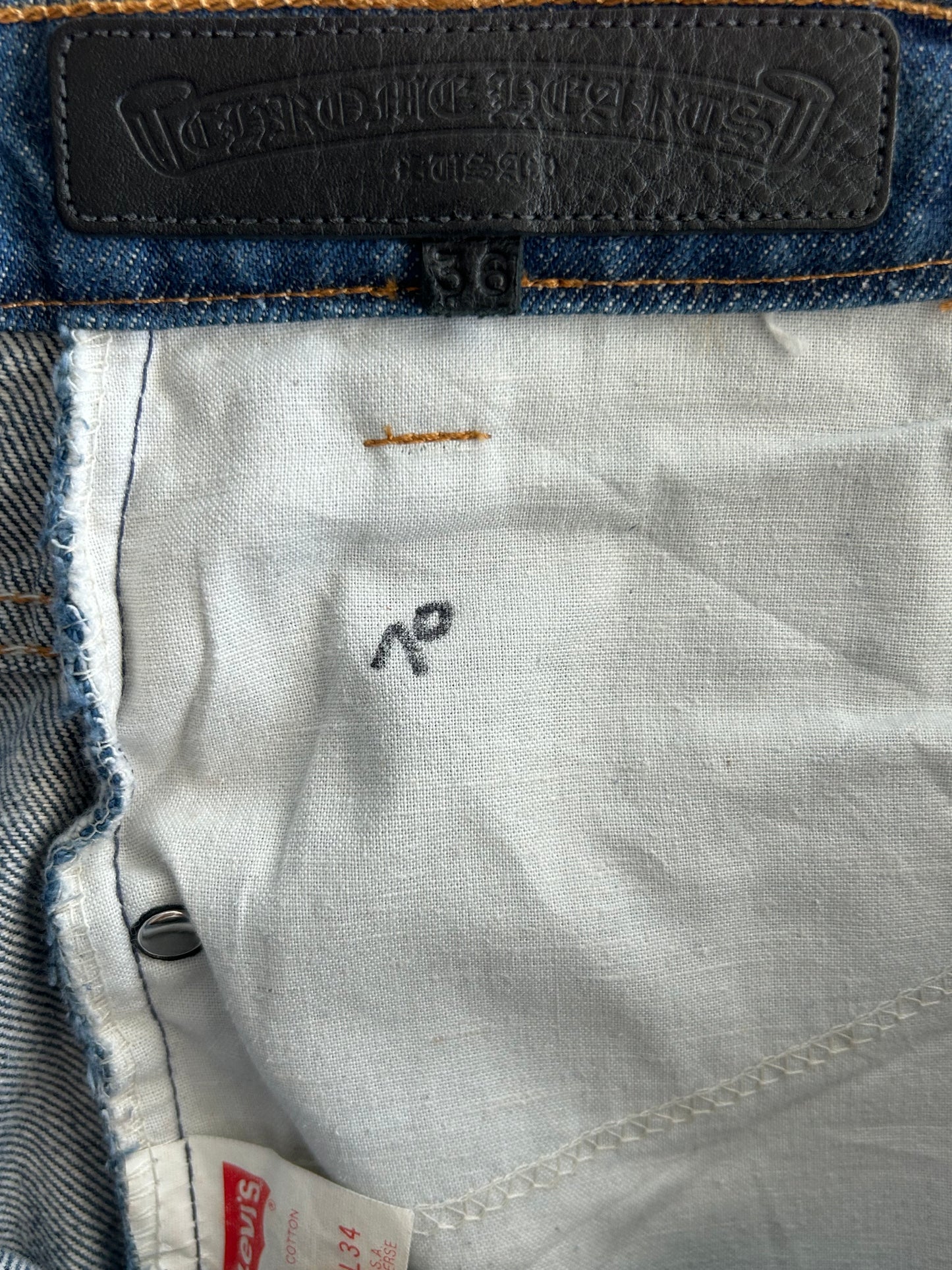 Chrome Hearts Levi's Blue & Black Cross Patch Jeans