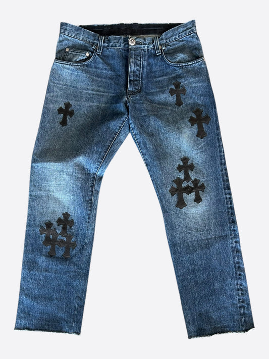 Chrome Hearts Blue & Black Cross Patch Jeans