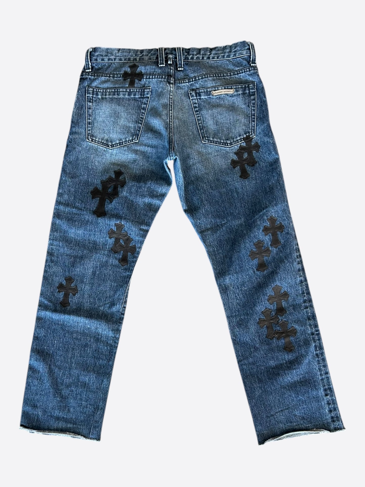 Chrome Hearts Blue & Black Cross Patch Jeans