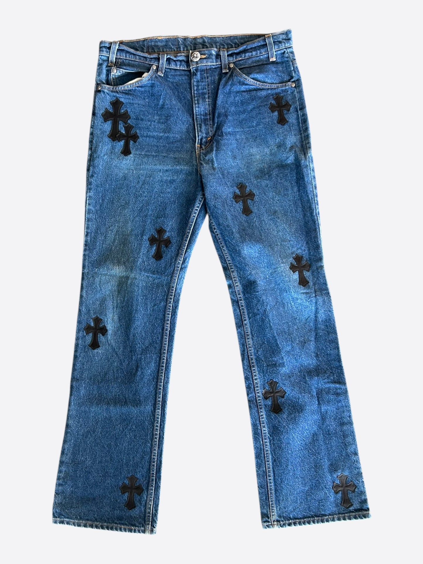 Chrome Hearts Levi's Blue & Black Cross Patch Jeans