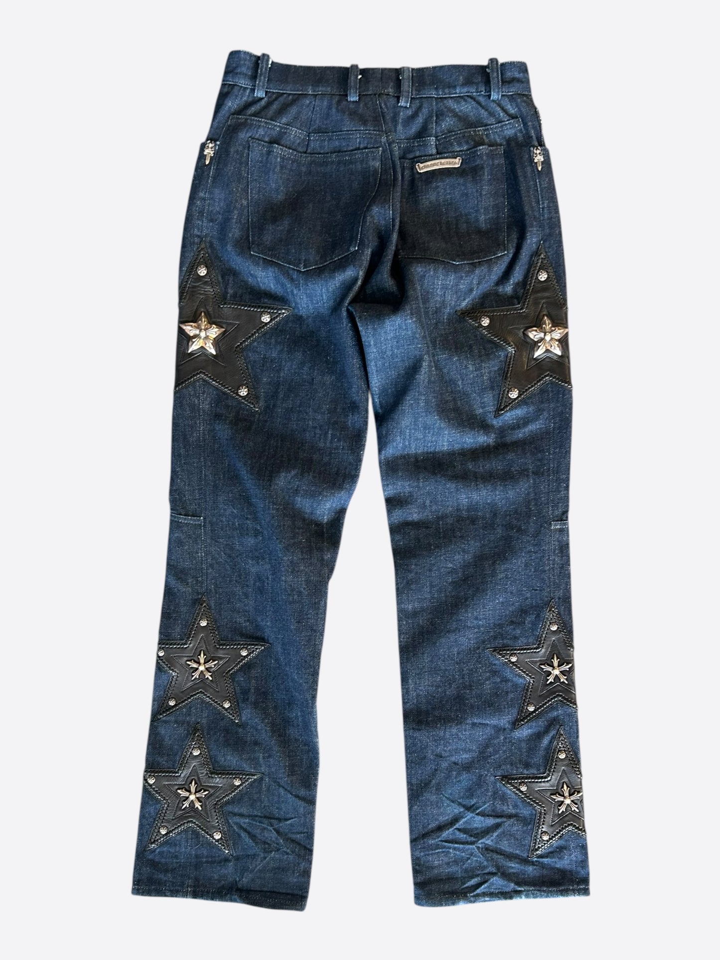 Chrome Hearts Blue & Black Star Patch Fluer Knee 1/1 Jeans