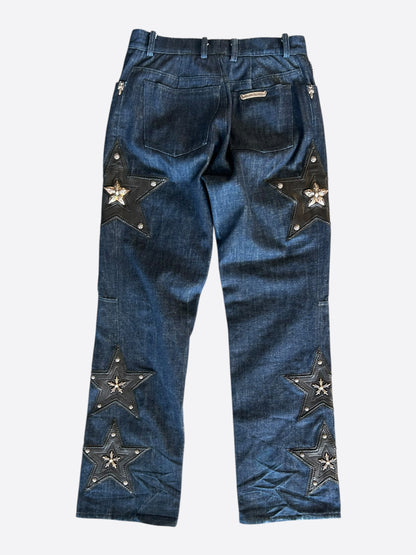 Chrome Hearts Blue & Black Star Patch Fluer Knee 1/1 Jeans