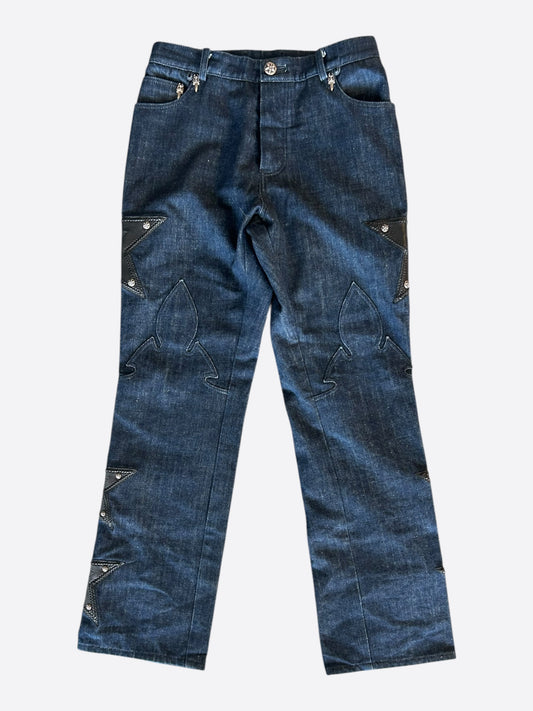 Chrome Hearts Blue & Black Star Patch Fluer Knee 1/1 Jeans