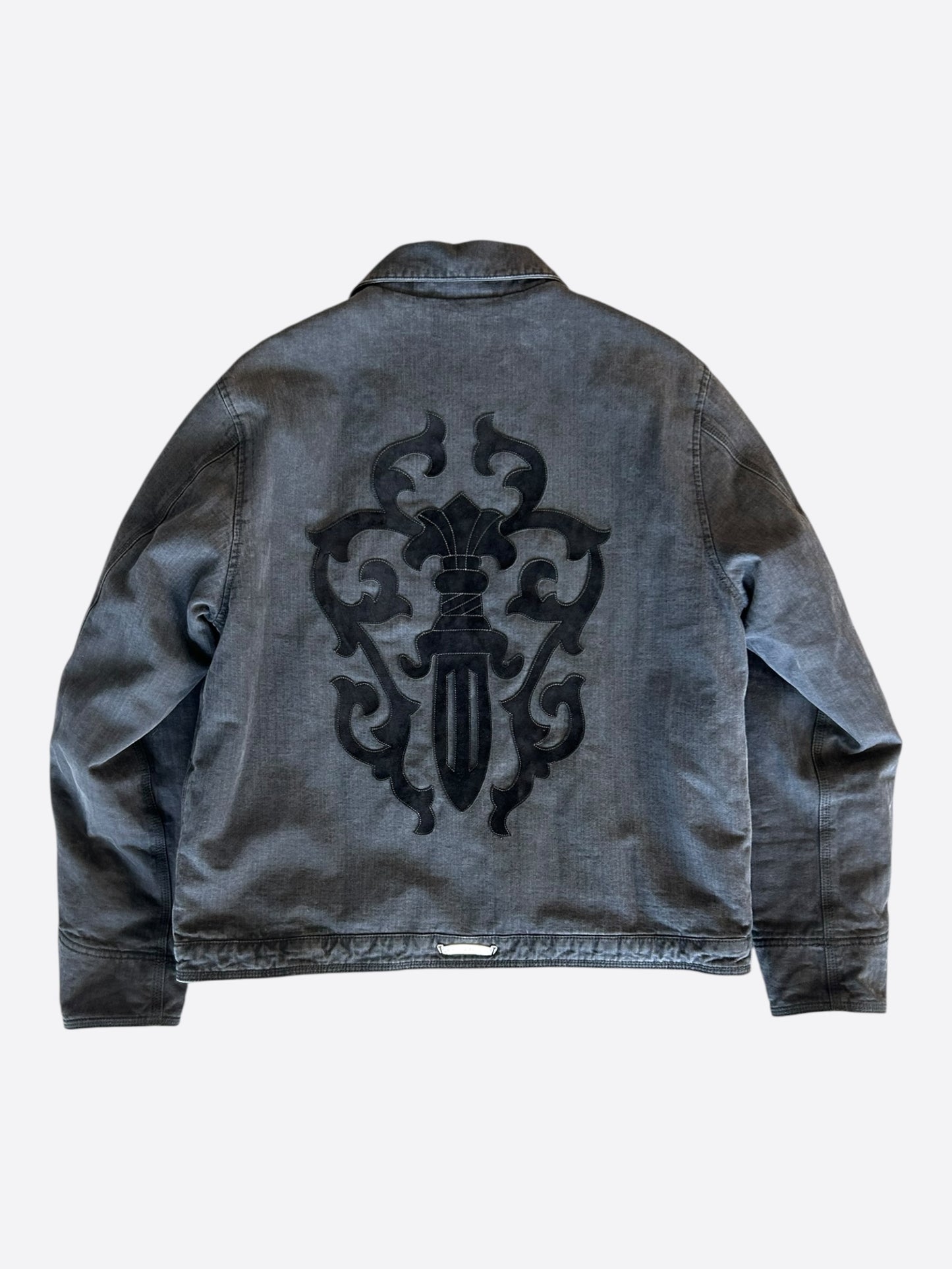 Chrome Hearts Grey & Black Dagger Cross Patch Jacket