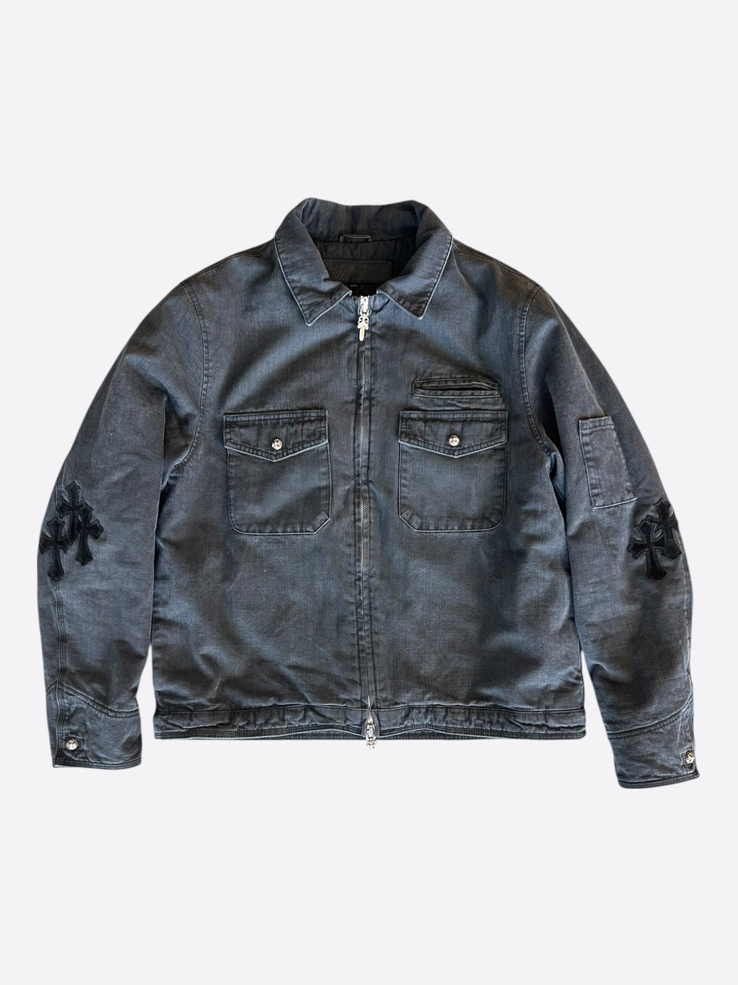 Chrome Hearts Grey & Black Dagger Cross Patch Jacket