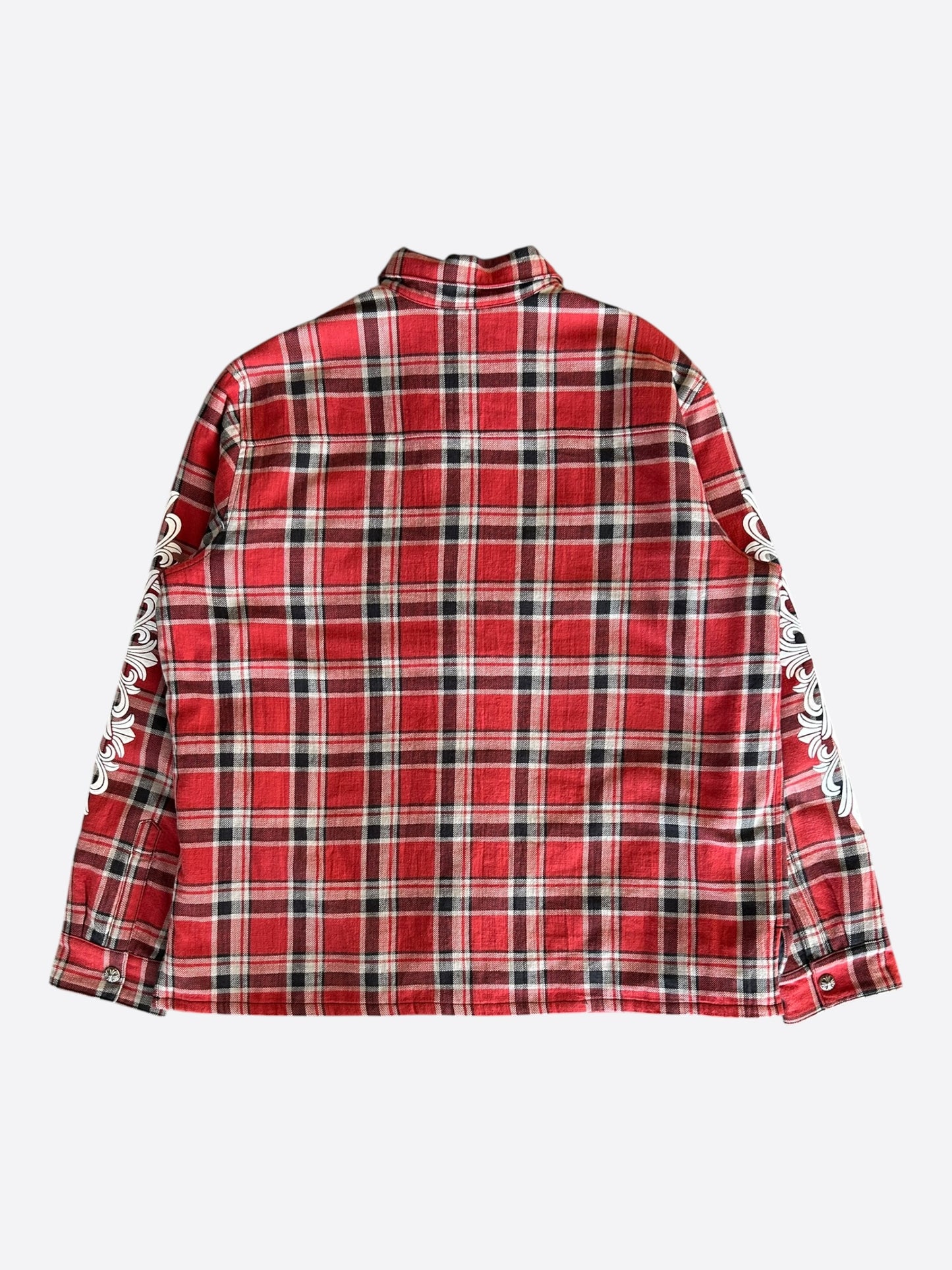Chrome Hearts Red & White Floral Padded Flannel Jacket
