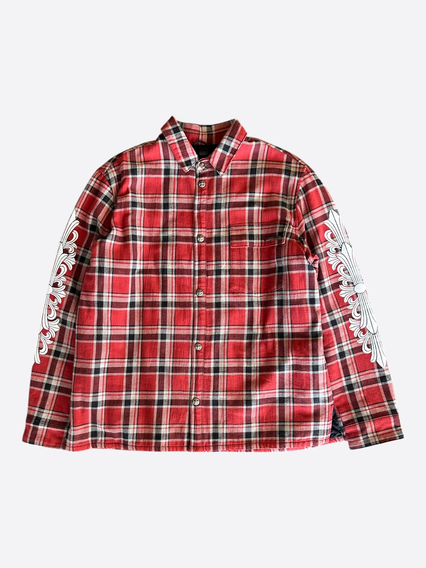Chrome Hearts Red & White Floral Padded Flannel Jacket