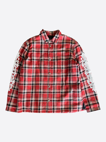 Chrome Hearts Red & White Floral Padded Flannel Jacket