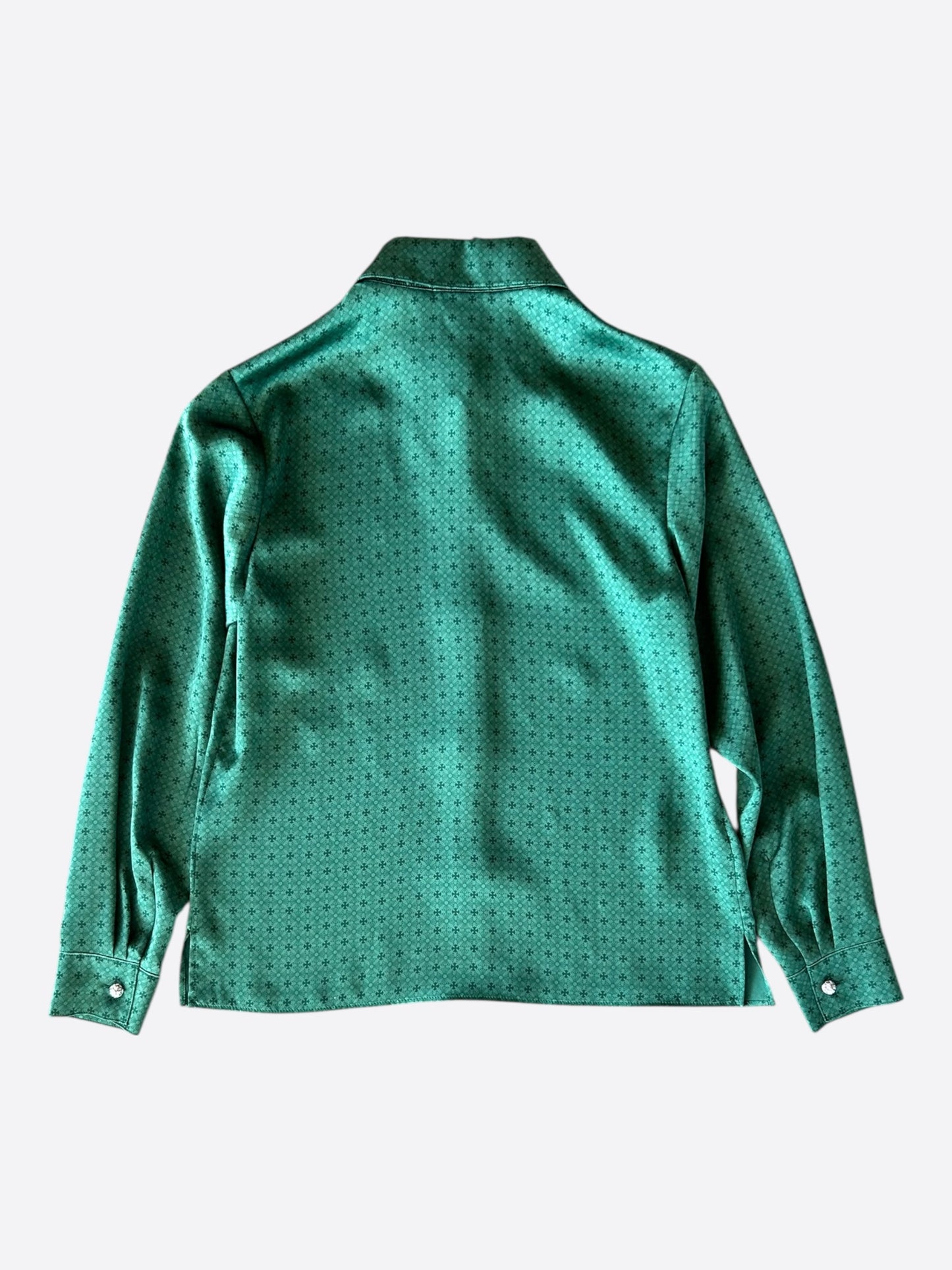 Chrome Hearts Green Cross Jacquard Silk Button Up Shirt
