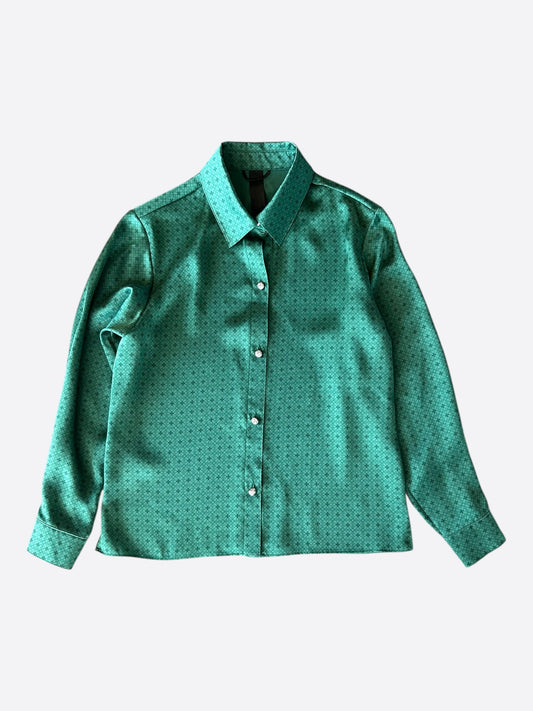 Chrome Hearts Green Cross Jacquard Silk Button Up Shirt