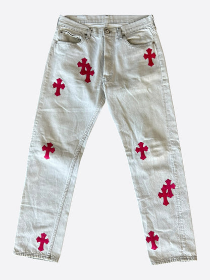 Chrome Hearts Levi's Grey & Pink Ponyhair Patch Jeans