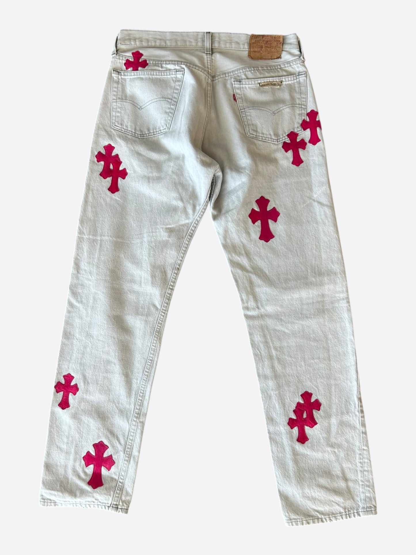 Chrome Hearts Levi's Grey & Pink Ponyhair Patch Jeans