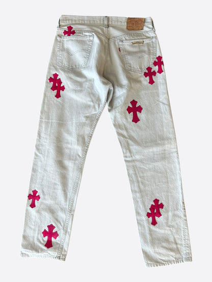 Chrome Hearts Levi's Grey & Pink Ponyhair Patch Jeans