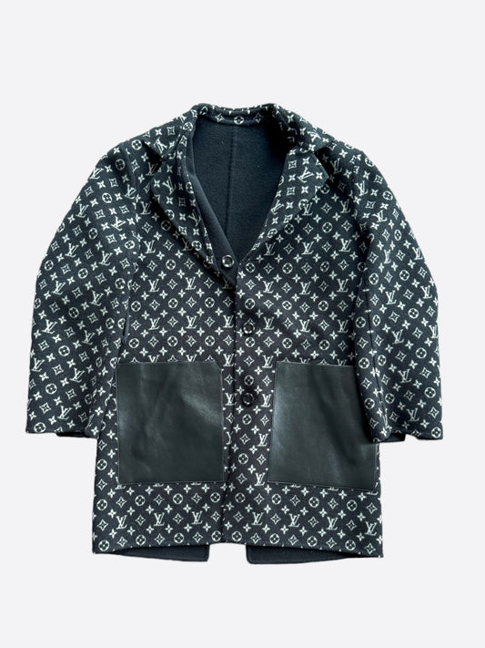 Louis Vuitton Black & Grey Monogram Reversible Wool Peacoat