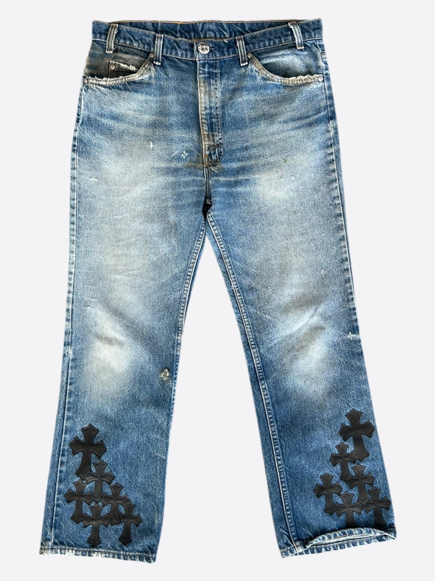 Chrome Hearts Levis Blue & Black Cross Patch Jeans