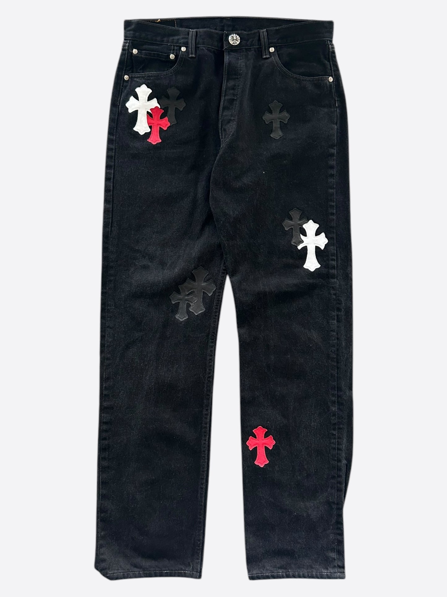 Chrome Hearts Levi's Black White & Red Cross Patch Jeans