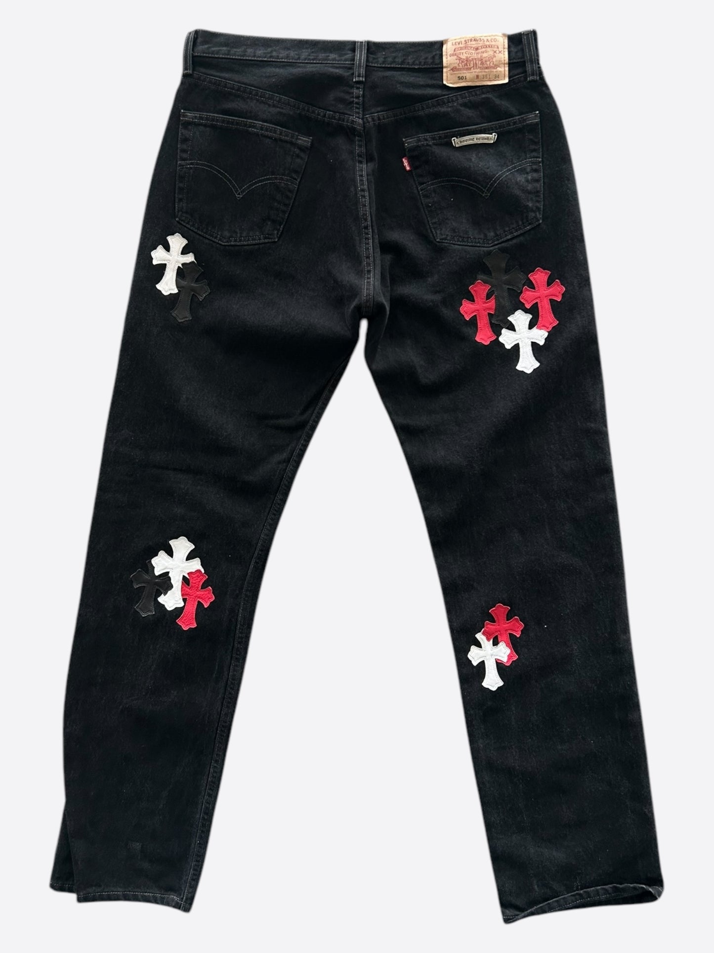 Chrome Hearts Levi's Black White & Red Cross Patch Jeans