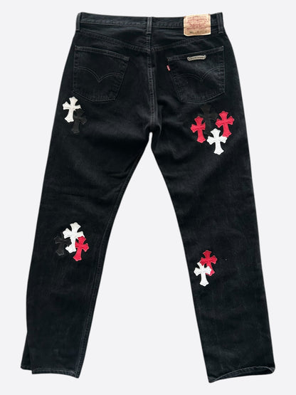 Chrome Hearts Levi's Black White & Red Cross Patch Jeans